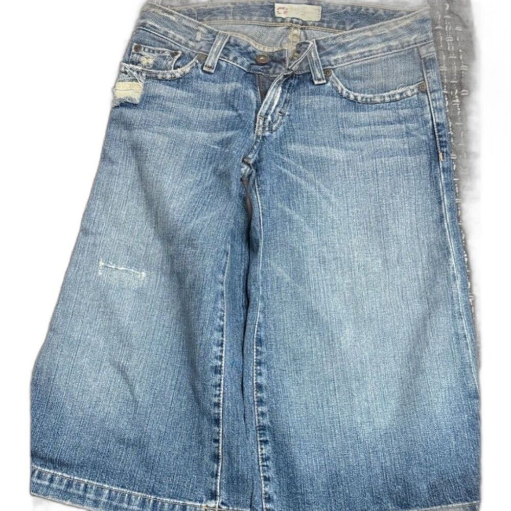 BKE Medium Blue Denim Flared Wide-Leg capris Ginger Vintage